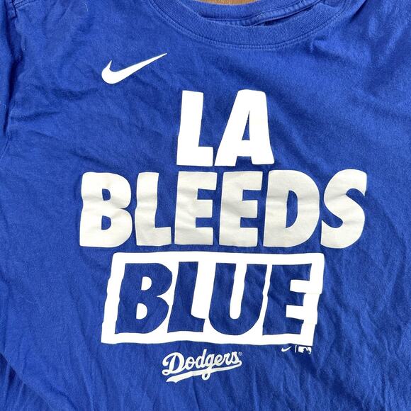 Los Angeles Dodgers Shirt Mens Large Blue MLB Baseball Nike Tee LA Bleeds Blue - Picture 1 of 8